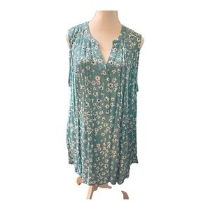 Market & Spruce Teal Floral Sleeveless Tank Top 2X